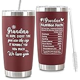 Grandma Gifts, Mothers Day Gifts for Grandma Grandmom from Grandkids, Granddaughter, Grandson, Grandchildren on Birthday, Christmas Gift Ideas for Grandmother, 20 Oz Tumbler with Straw Lids Wine Red