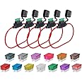 12 Gauge Fuse Holder ATC/ATO, SIM&NAT 5 Packs in-Line Automotive Blade Fuse Holder with 65PCS Standard Car Fuses, 1A 2A 3A 4A 5A 7.5A 10A 15A 20A 25A 30A 35A 40A Automotive Replacement Fuses
