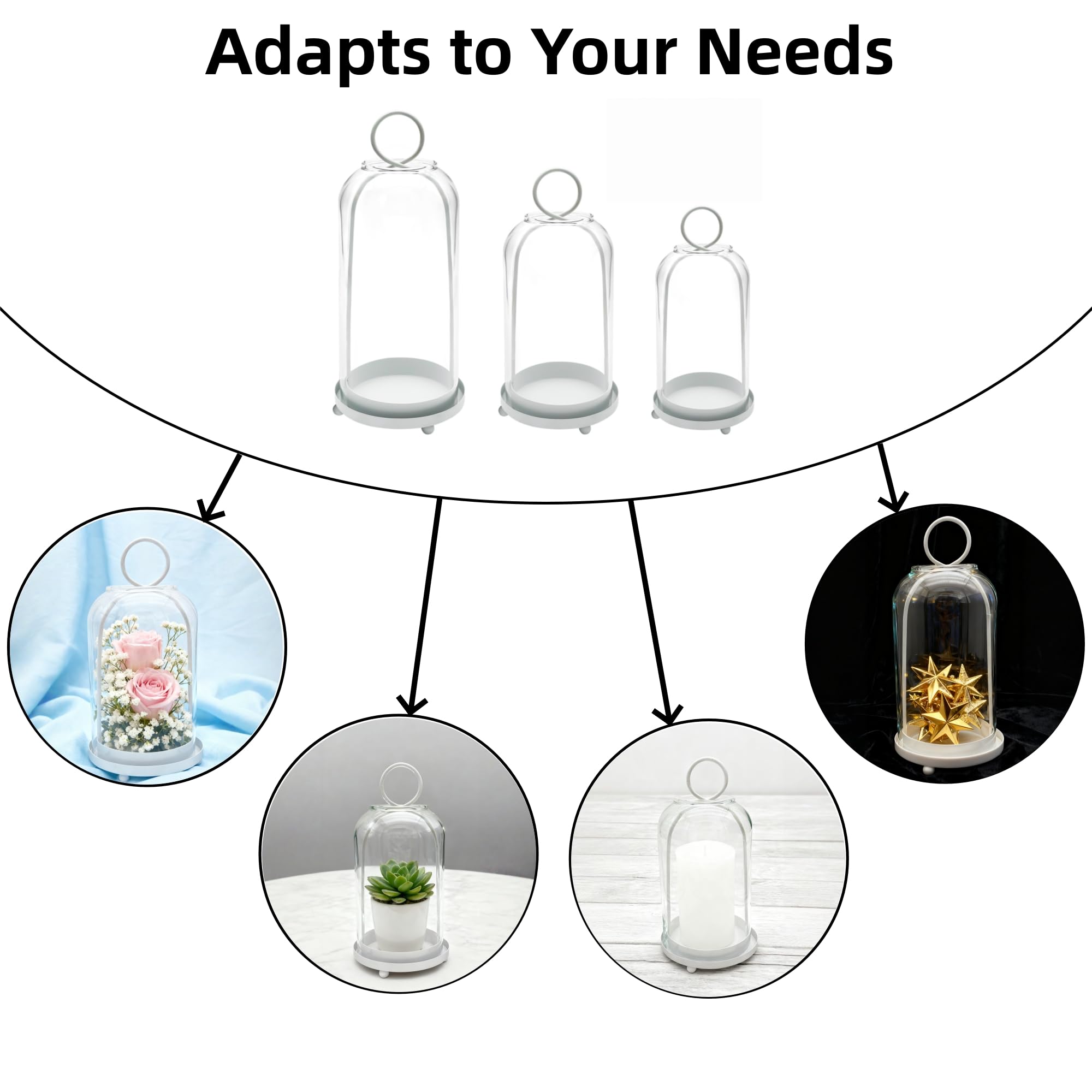 3 Pack Metal Candle Holders with Glass Dome, 5.5
