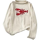 Verdusa Women's Cozy Lobster Sweater Fall Clothes Drop Shoulder Pullover Knit Tops