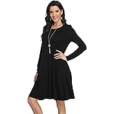 VintageClothing Women's Casual T Shirt Dresses Long Sleeve Loose Swing Dress with Pockets