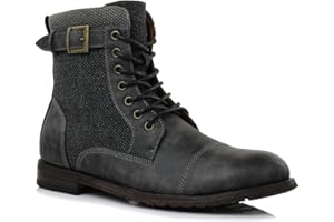 Polar Fox Men's Military Style Combat Boot Collection | Men's Cap Toe Ankle Boots with Lace-Up & Side Zipper