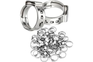 LAZIRO 50Pcs 17.8mm-21mm（5/8"）Single Ear Hose Clamp Hose Crimp Clamps Ear Crimp Rings Ear Stepless Hose Clamp Pinch Clamps for Hose Pipe Clamp Tools (5/8inch)