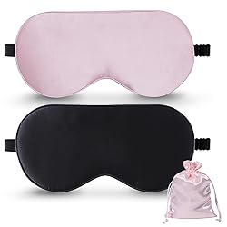 Sleep Mask with Pouch, 2 Pack 100% Real Natural