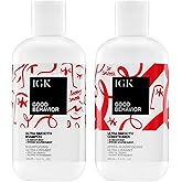 IGK GOOD BEHAVIOR Ultra Smooth Shampoo & Conditioner Set + Travel Size Packettes | Frizz Control + Shine | Vegan + Cruelty-Free | 8 oz (Pack of 2)