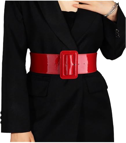 Wide Patent Leather Waist Belt with Square Buckle for Dresses and Jeans ANNULOYA Lady main image 4