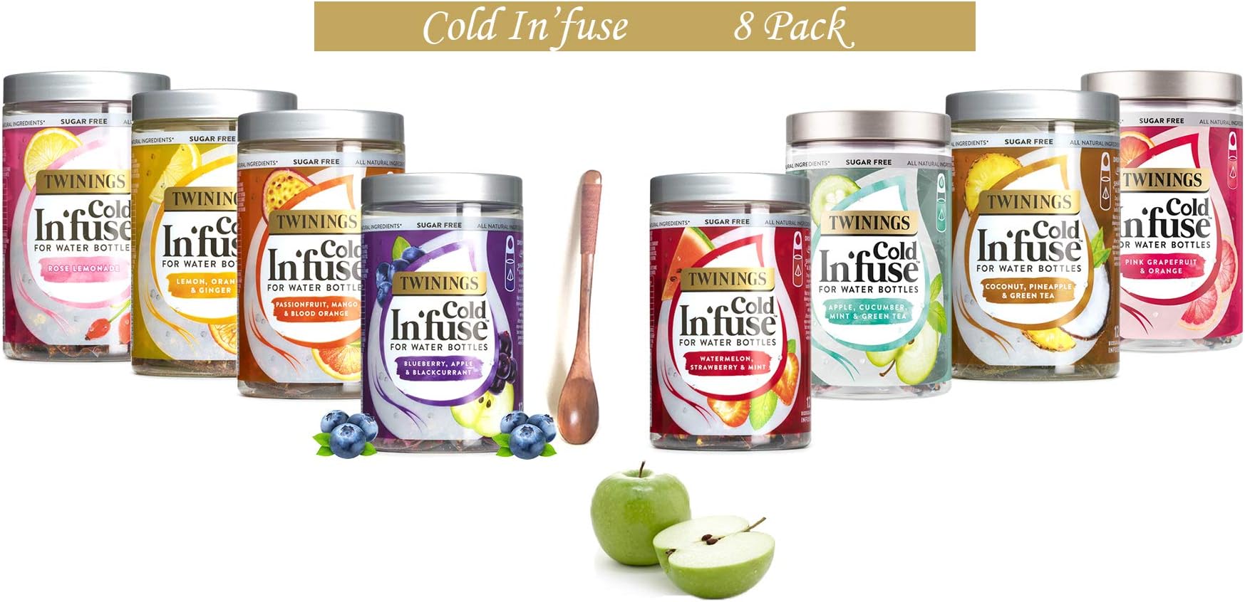 TWININGS 8 Pack COLD INFUSE VARIETY Drop, Shake, Enjoy! 8 Flavors with a beautiful spoon just for YOU!!