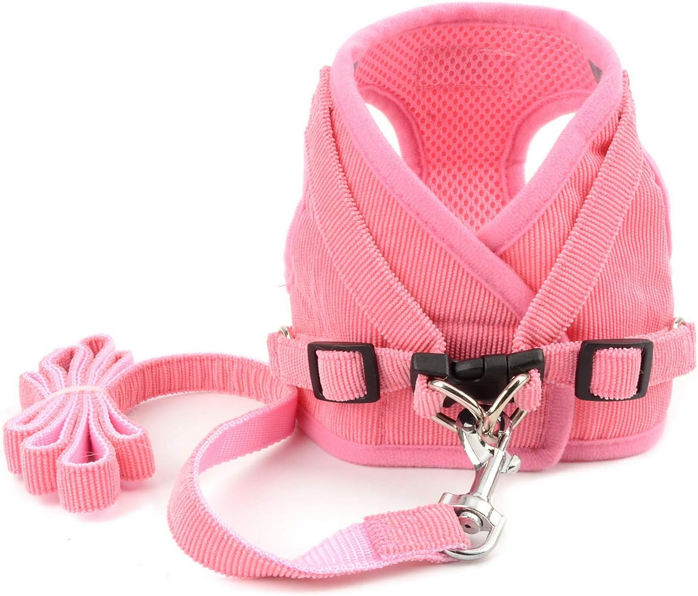 Zunea Pet Dog Cat Harness and Lead Set Escape Proof No Pull Adjustable Reflective Step-in Vest Harnesses for Walking Soft Mesh Padded Corduroy for Cats Kitten Puppy Small Dogs Pink M - Image 4