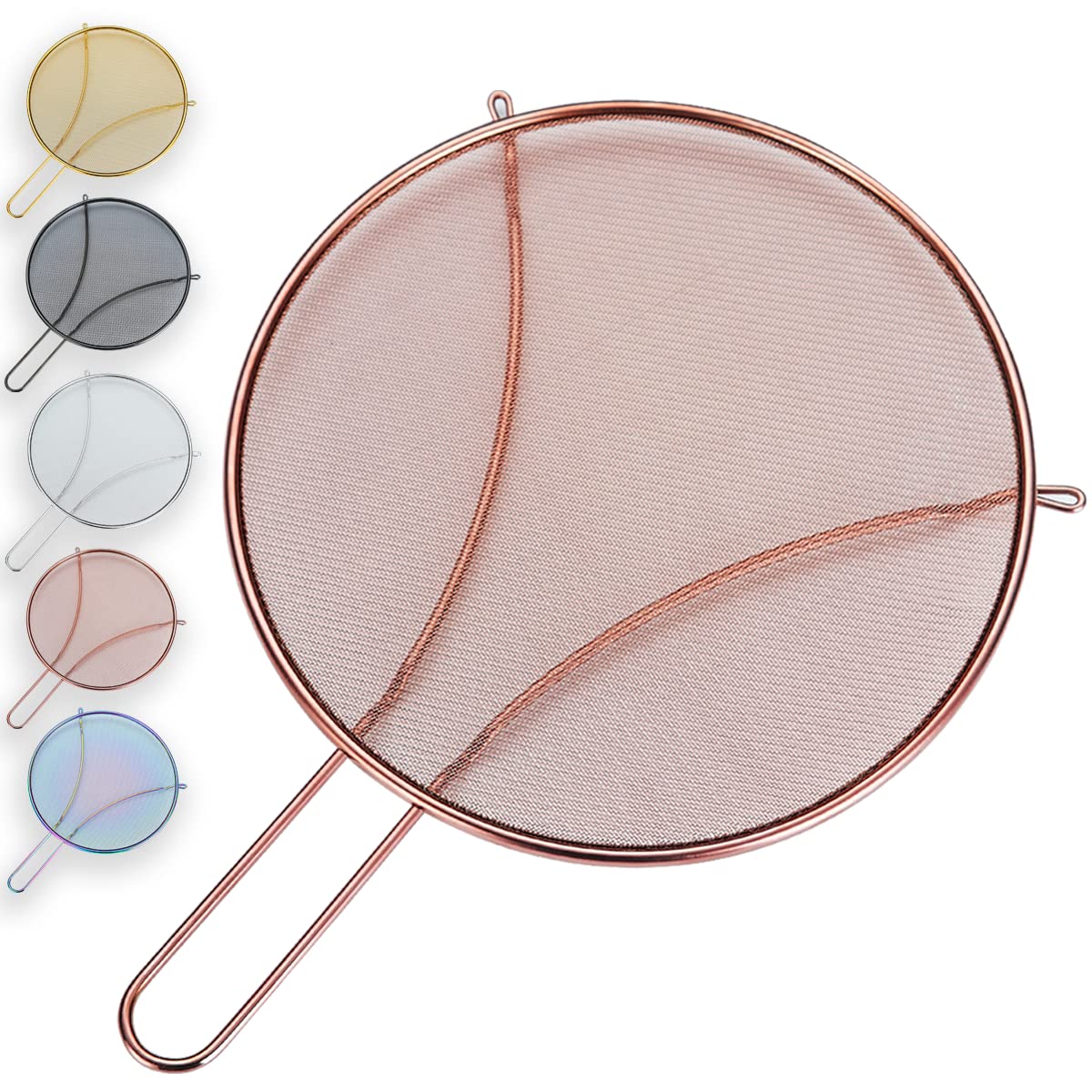 Evanda 12" Rose Gold Splatter Screen for Cooking, Stainless Steel Fine Mesh for Frying Pan, Grease Guard for Pan to Stop Hot Oil Splatter Protect The Skin from Burns, Safe Cooking Lid
