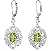 Natural Peridot Earrings for Gifts 925 Sterling Silver 6mm * 8mm Oval Cut August Birthstone Drop Earrings