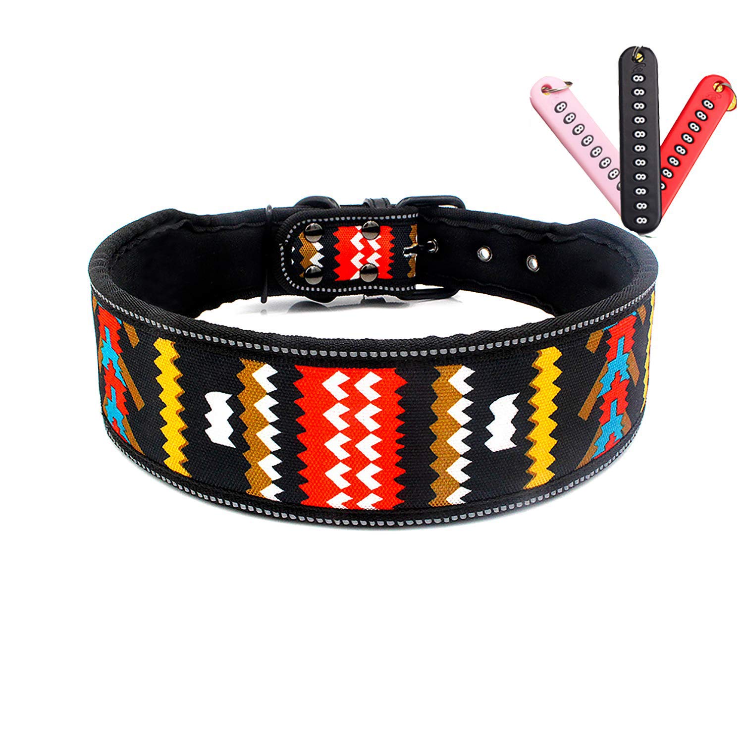 Elegel Dog Collar Printed Fabric Wide for Large Small Medium Dogs Adjustable Length Black Red Camouflage Flag Neon with Anti-Lost Phone Number Tag S M L