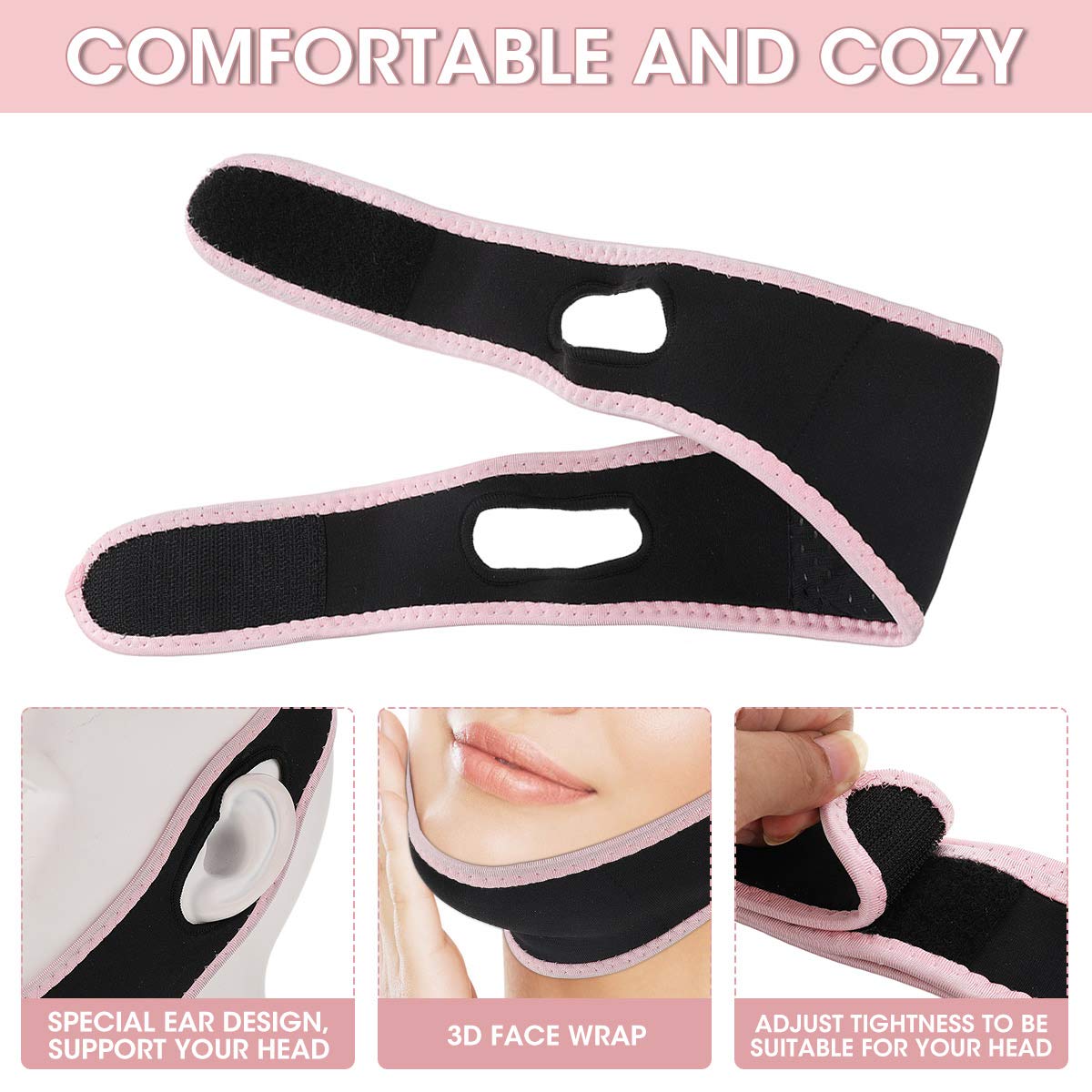 OUTERDO Facial Slimming Strap, Pain Free Lift the Face V line Shape Anti Wrinkle Chin Mask for Women for Face Neck and Chin Lift Double Effect Adjustable Pink : Beauty
