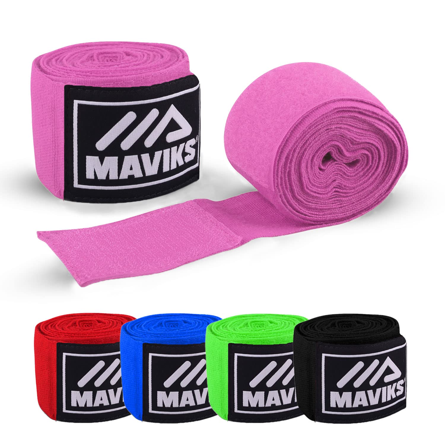 MAVIKS Boxing Hand Wraps 120 and 180 inch Bandages for Martial Arts Kickboxing Muay Thai MMA Training Sparring Men Women Inner Gloves Elastic Handwraps with Thumb Loop (Pink, 120 Inches)