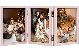 Space Art Deco Triple 4x6 Picture Frame, 3 4x6 Folding Photo Frame, Standing Vertically on Desktop or Tabletop, Home Decorative Christmas, Pink