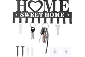 1 Pack Key Holder Wall Mount with Sweet Home Sign, No Drill Key Hooks with 2 Crews for Secure Installation, Keys Hangers for 