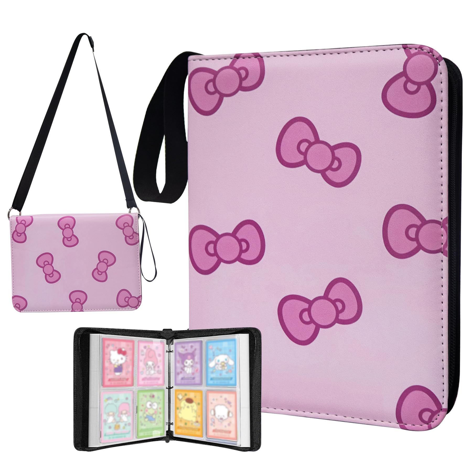 Photo 1 of Pink Card Binder for Girls, 4 Pocket with 50 Sleeves up to 400 Trading Cards Binder, Waterproof Card Storage Bag with Shoulder Strap