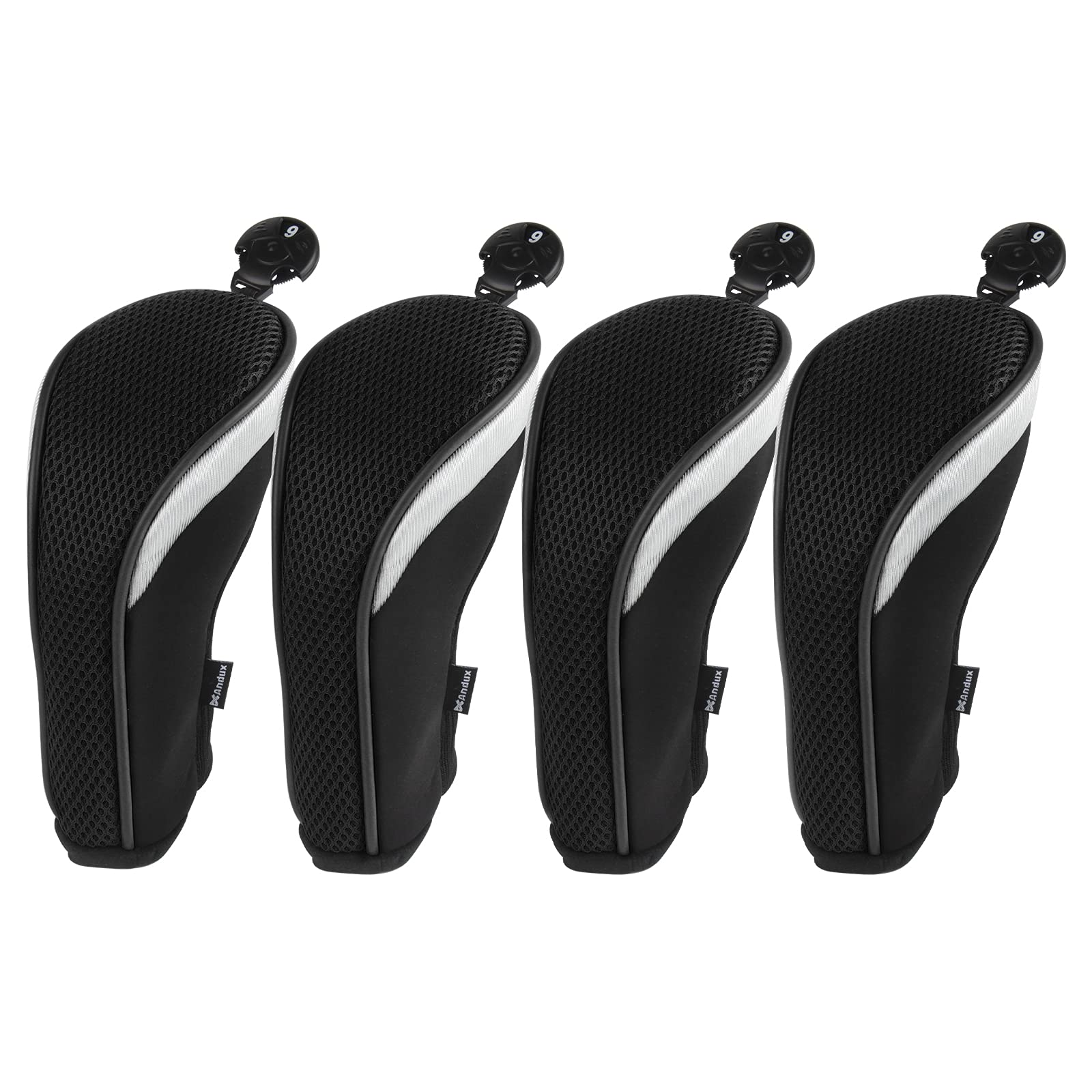 Andux Mesh Golf Hybrid Club Head Covers Short Neck with Dial No. Tags 4Pcs Black