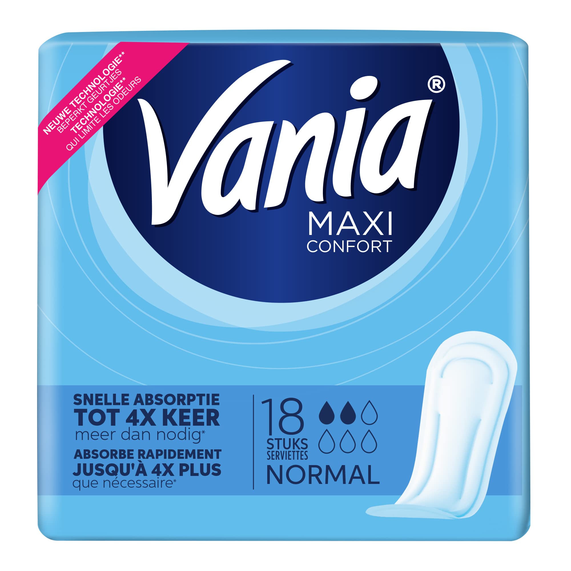Vania Sanitary Towels, Maxi Comfort, Normal, 18 Pads