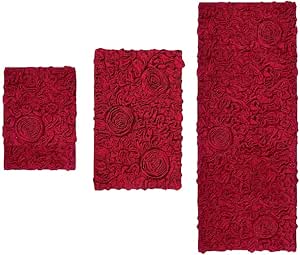 Alfombra de baño moderna de 3 piezas, diseño floral, color rojo con