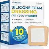 10 Pack Silicone Foam Dressing 4"x4" with Adhesive Border, High Absorbency Silicone Bandages, Waterproof Foam Bandages for Wounds Care, Bed Sore, Diabetic Foot Ulcers