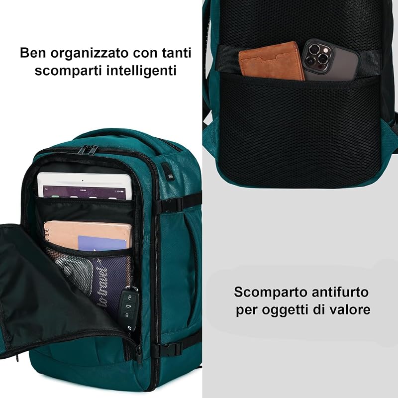 Zaino EasyJet 45x36x20 cm, Bagaglio a Mano 30L, 13 Tasche, Leggero
