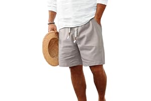 HOTake Men's Linen Shorts Casual Drawstring Elastic Waist Summer Beach Vacation Shorts