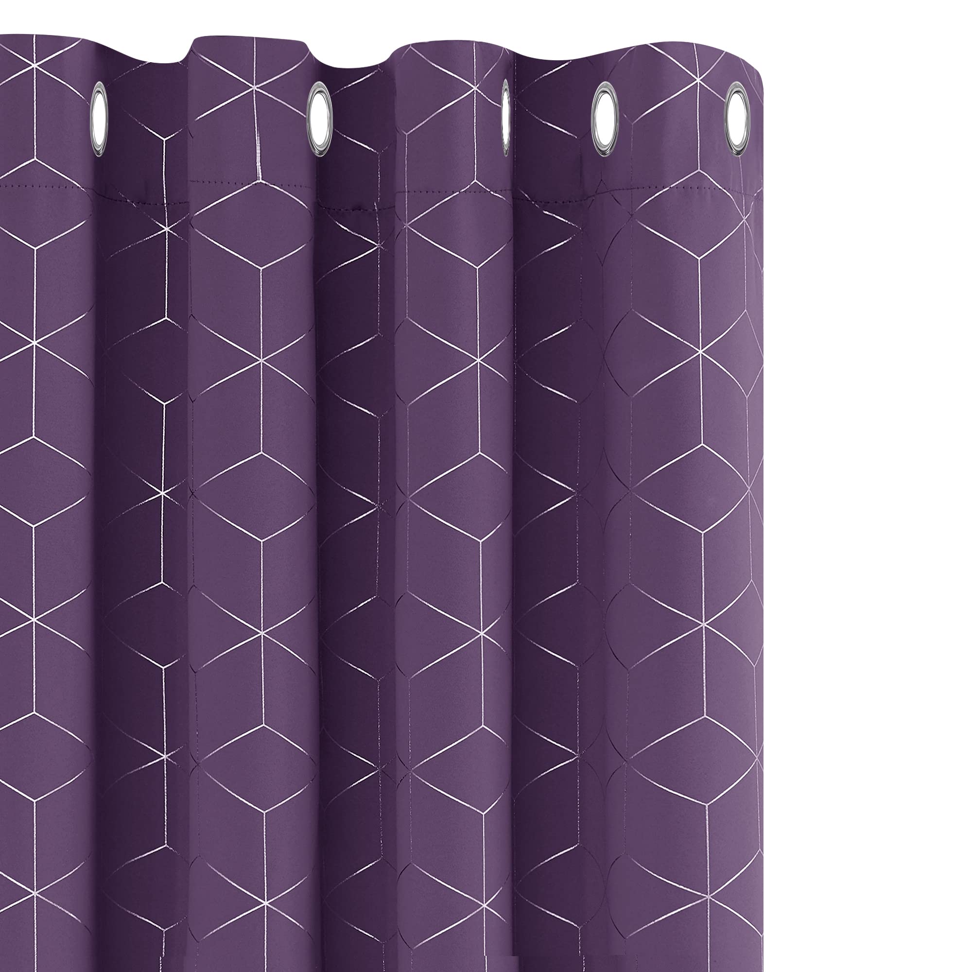 Deconovo Blackout Curtains, Eyelet Curtains, Foil Diamond Printed Thermal Insulated Curtains for Living Room, 46 x 90 Inch(Width x Length), Purple Grape, One Pair