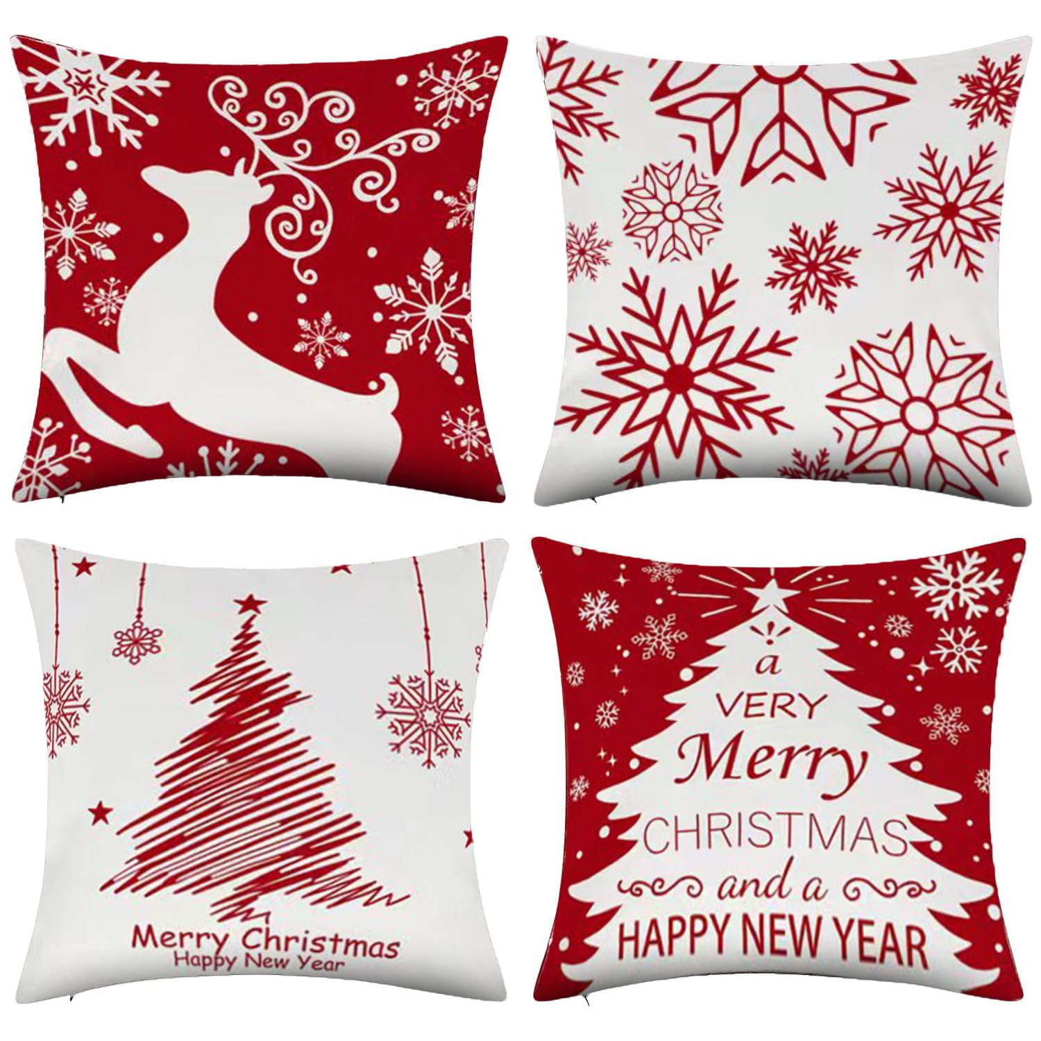 Geliking Christmas Pillow Covers 18x18 Inch Set of 4 Decorative Farmhouse Throw Pillow Covers Holiday Rustic Pillow Cases for Sofa Couch Home Decor Christmas Decorations Xmas Cushion Covers