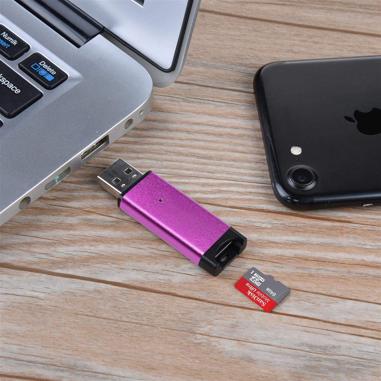 Memwah Micro SD Card Reader - Fast USB 2.0 Adapter for all MicroSD Cards Micro SDHC, Micro SDXC - Purple - Image 4