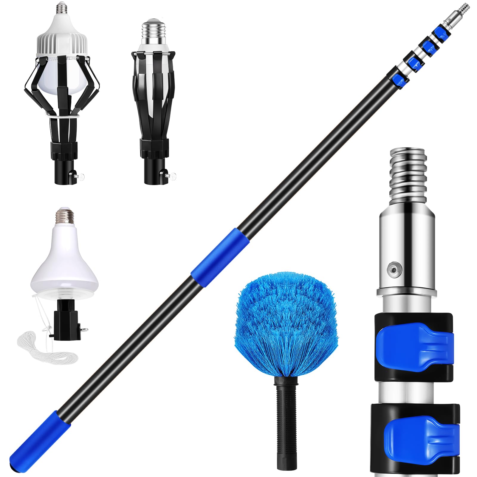 Photo 1 of Light Bulb Changer for High Ceilings with Telescopic Extension Pole,5-20 Foot Light Bulb Extension Pole Changer with Cobweb Duster,Baskets and Suction Cup,Light Bulb Removal Tool for Household,5-Piece