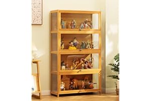 YangAera Display Cabinet with Acrylic Cabinet Door Modern Minimalist Flip Door Display Case Curio Cabinet Glass Display Shelf Bamboo Storage Cabinet Easy to Install (4 Layer Length 31.5 in)