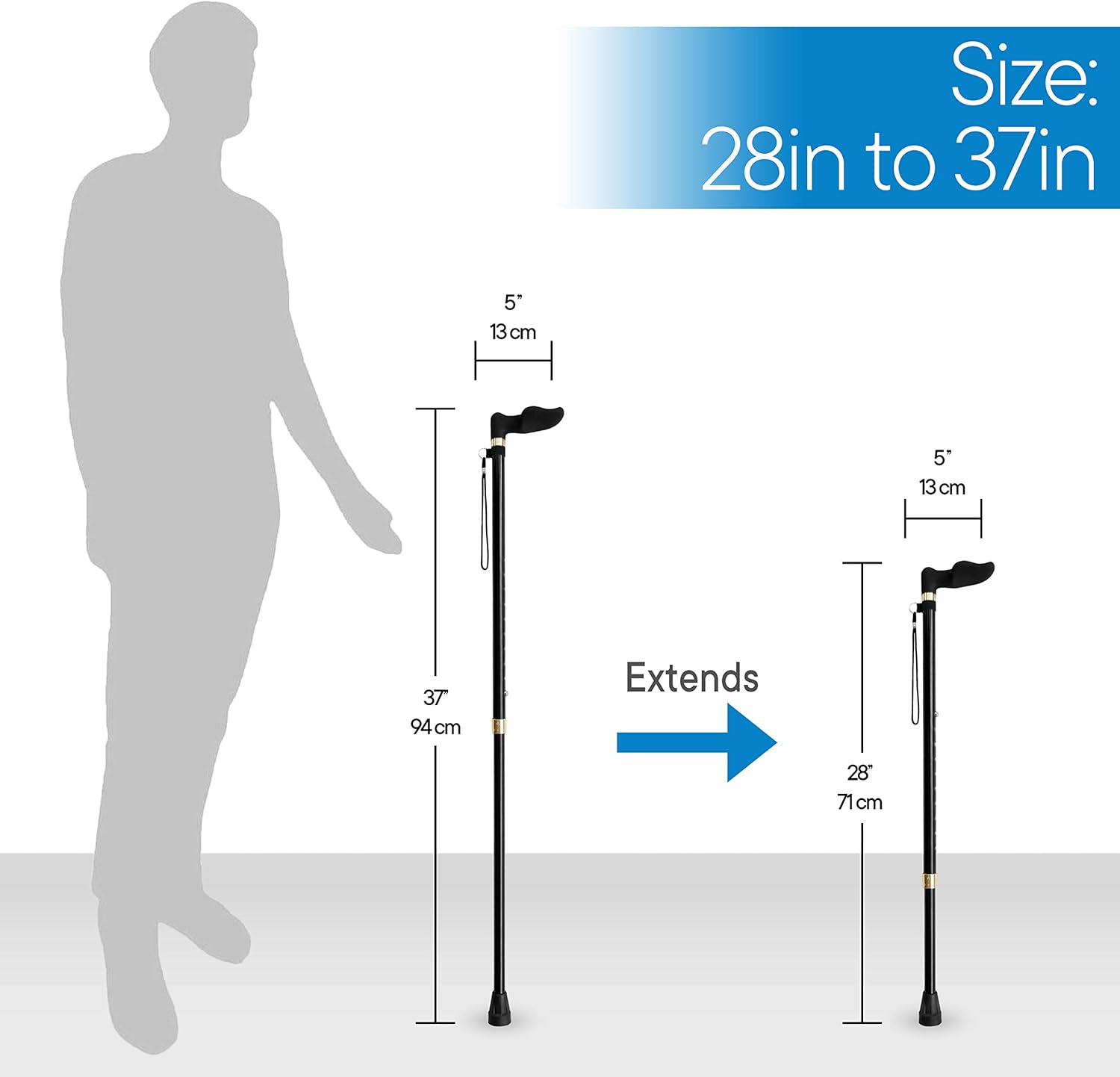 RMS Right Hand Walking Cane with Palm Grip Orthopedic Handle - Adjustable Offset Cane to Fit Individual's Palm Naturally - Ideal for Anyone with Arthritis or Carpal Tunnel Syndrome (Right Hand): Sports & Outdoors