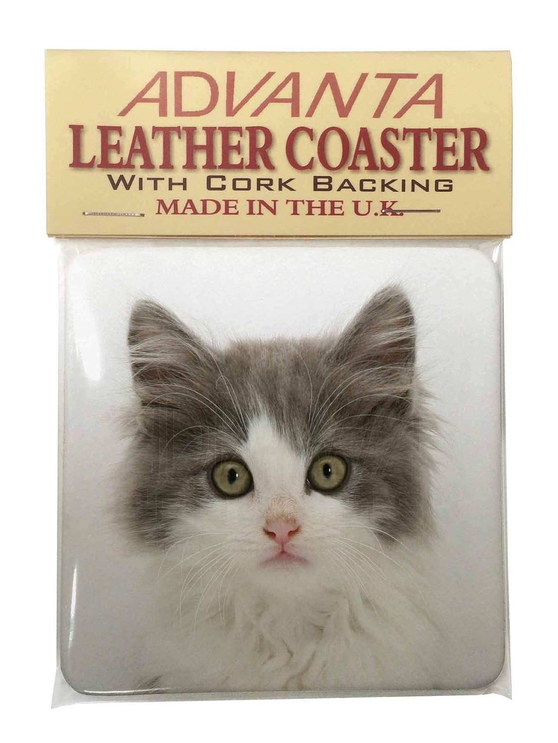 Advanta Group Grey White Kittens Face Single Leather Photo