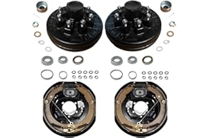 TRAILER SUPPLIES 7K Trailer Brake & Drum Kit – Self Adjusting 12"x2" Electric Brakes + 8 Lug Drum Hubs with Bearings, Dust Caps, Castle Nuts, and Full Hardware – Fits Dexter Axles