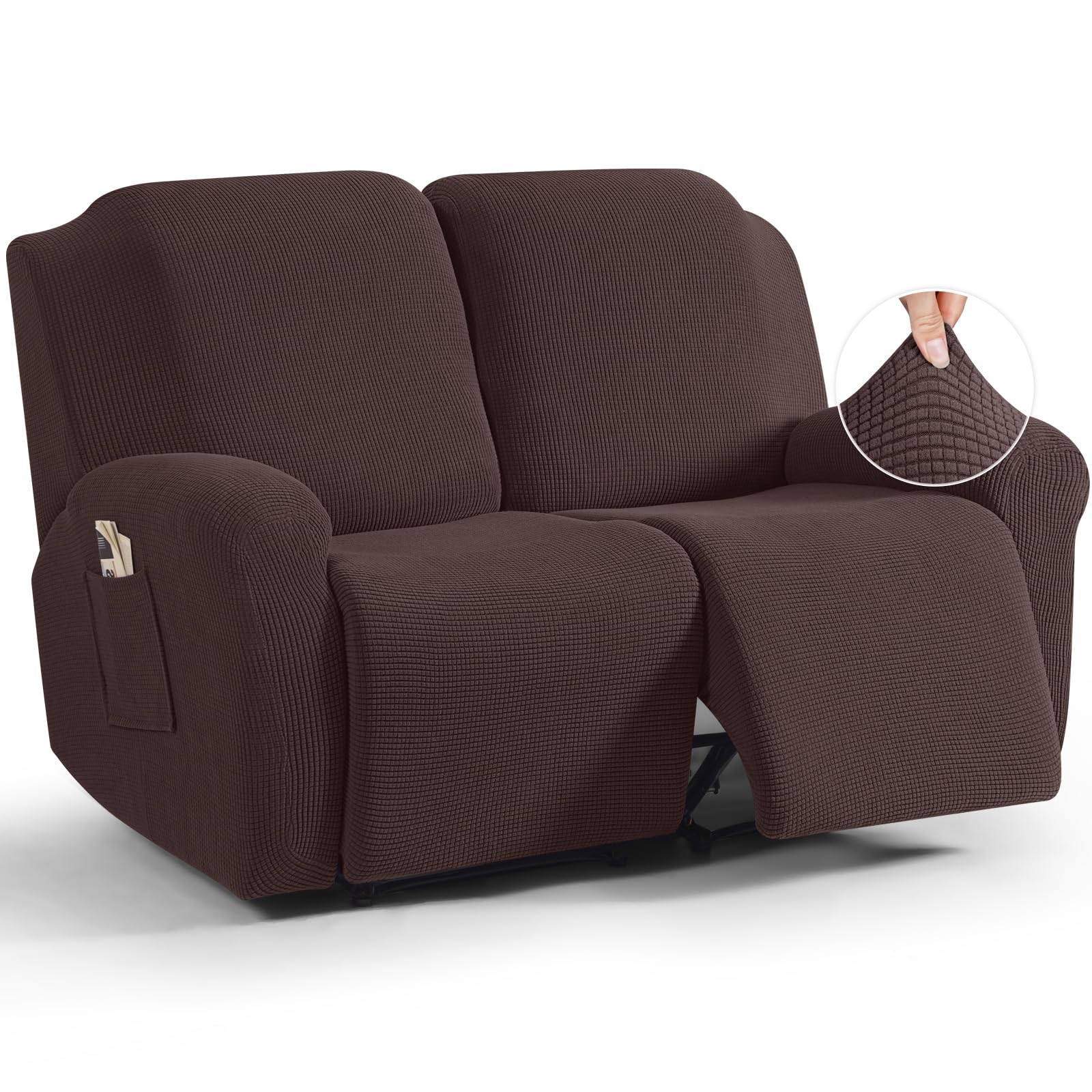 Photo 1 of TAOCOCO Recliner Loveseat Slipcover, 6 Pieces Dual Recliner Sofa Covers for 2 Seat Dual Reclining Loveseat Couch, Stretch Soft Jacquard Pattern Furniture Protector with Elasticity (Dark Coffee)