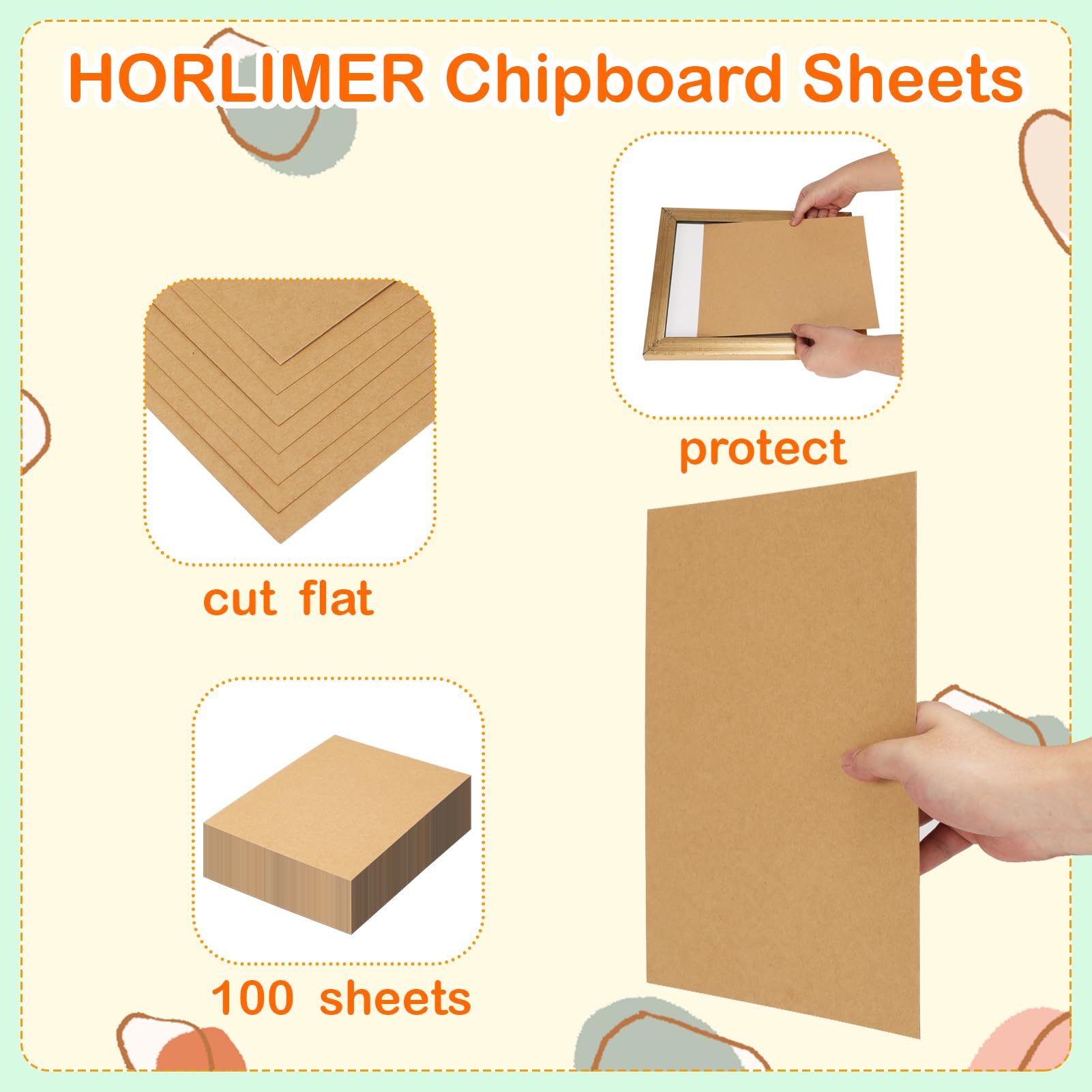 HORLIMER 100 Pack 8.5x11 Chipboard Sheets, Kraft Cardboard for Shipping, Book Binding, DIY Crafts