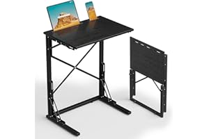 Evermagin 21''Wx28''H Folding TV Tray Table, Small Foldable C-Shaped End Table for Eating with Tablet and Phone Slots, Slide Under Couch Side Table for Recliner, Living Room, Bedroom, Black