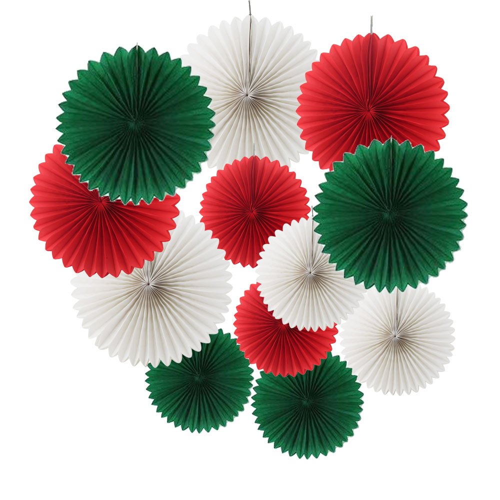 Ipalmay 12PCS Tissue Paper Fans, Assorted Colors, 10/14 inches, Christmas Decorations