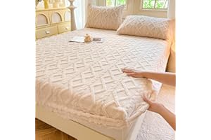 Elastic Bed Sheets, Luxury Soft Fuzzy Bottom Sheet, Velvet Fitted Sheet Plush Fluffy for All Beds Queen, King & Twin XL (Beig
