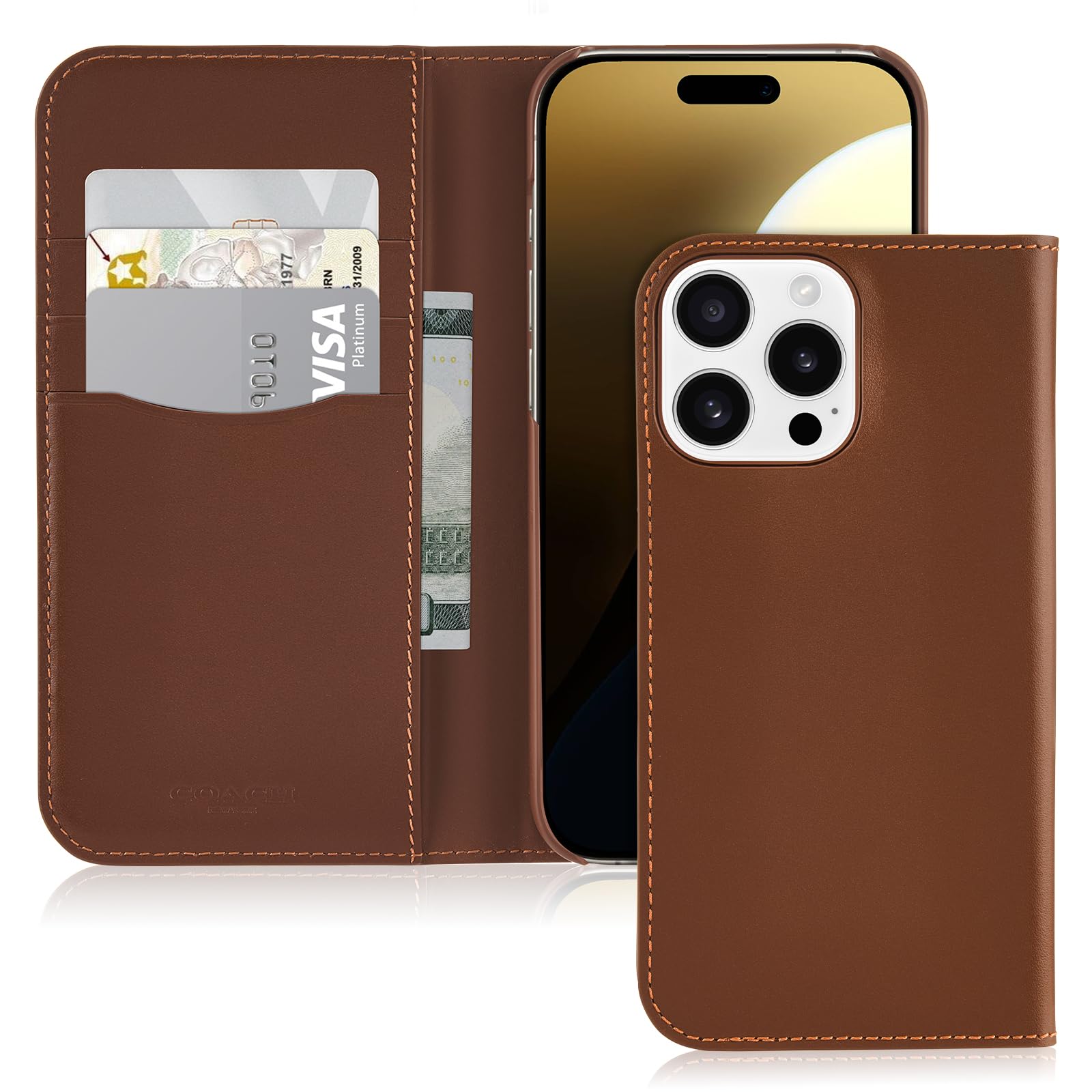 Coach Signature Leather Wallet Folio iPhone 16 Pro Max Case - Designer Phone Case - Hazelnut