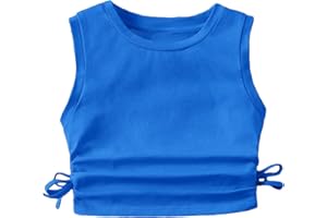 Milumia Girl's Ruched Knot Side Solid Round Neck Sleeveless Crop Tank Tops