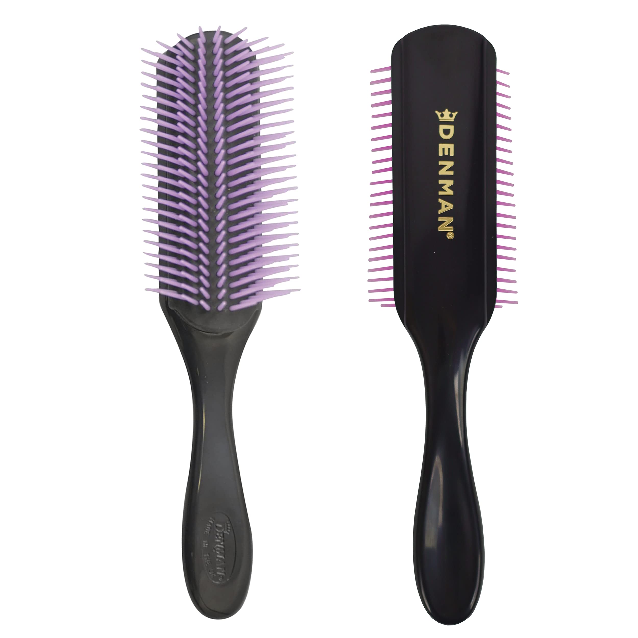Denman Curly Hair Brush D4 (Black/Purple) 9 Row Styling Brush for Styling, Smoothing Longer Hair and Defining Curls - For Women and Men — image 1