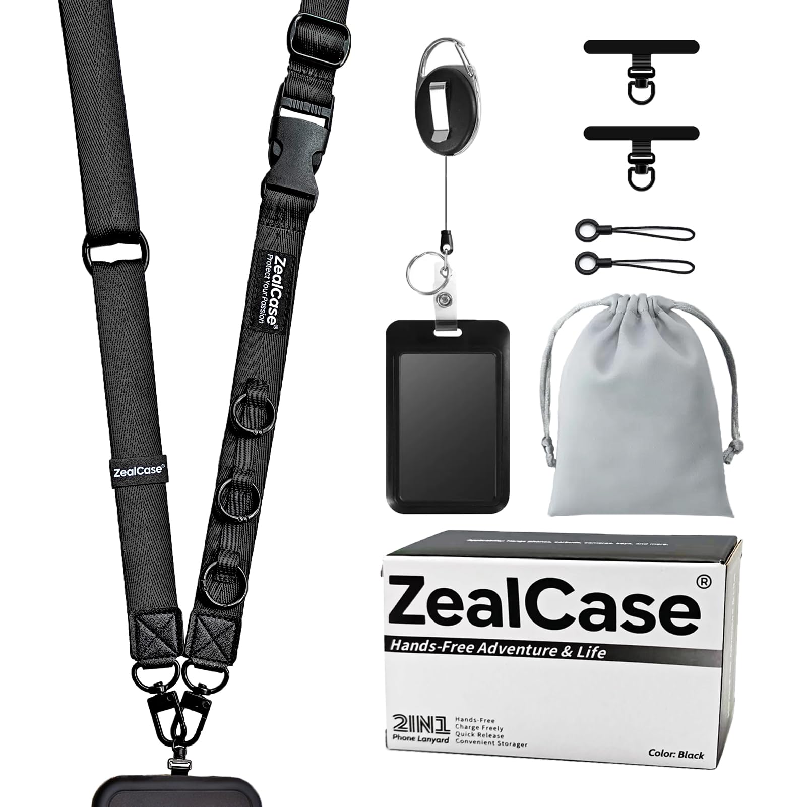 2-in-1 Anti-Theft Phone Lanyard Crossbody & Wrist Strap with Retractable ID Badge Holder, Adjustable 67", Quick Release, 360° Metal Tether Tabs, Universal Fit for iPhone Samsung - Storage Bag Included