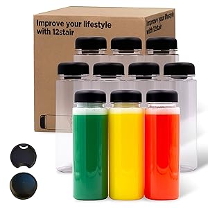 12 STAIR -10pack 16oz plastic bottles with caps juice bottles for juicing reusable juice bottles, plastic smoothie jars with lids, other beverages Bottles drink container with lids dishwasher safe Grade BPA Free