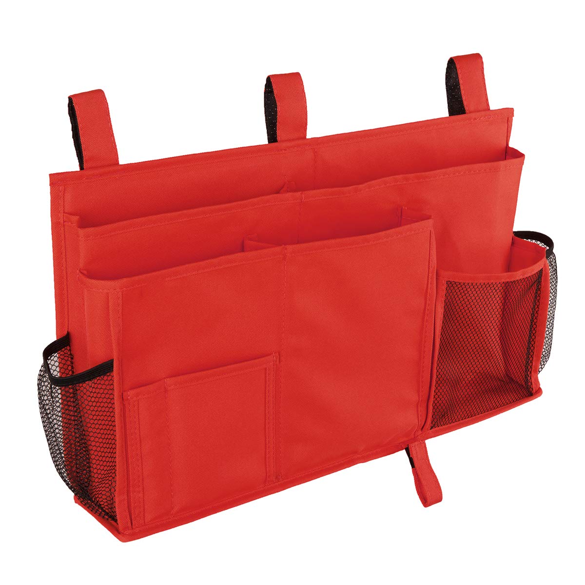 ELEZAY Bedside Caddy 600D Oxford Hanging Large Capacity Bedroom Organiser with 8 Pockets Hook-and-Loop Fastener Straps for Dorm Bunk Bed Crib Stroller 48x28x8CM, Red