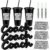STORRVOL 12 Pcs Coach Gifts for Men Women Coaches Appreciation Gifts Includes 3 Wood Signs 3 Cups 3 Marker Pens and 3 Greeting Cards for Soccer Football Softball Basketball Swim Coach