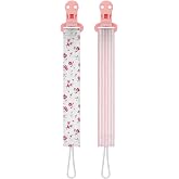 Dr. Brown's Fabric Pacifier Clips, Flowers/Stripes, 0-18 Months, 2-Pack | Flowers/Stripes, Pack of 2 Clips, Universal Fit, Fabric Strap for Pacifiers, BPA Free, 0-18 Months, 2-Pack