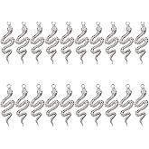 PPhtony Vintage Snake Shaped Charms for DIY Necklace Earring Bracelet Pendant Jewelry Making and Halloween Decoration Crafting, 20PCS