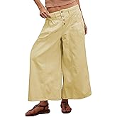 Lentta Women's Wide Leg Jeans Mid Rise Trousers Elastic Waist Button Pleated Demin Pants with Pockets