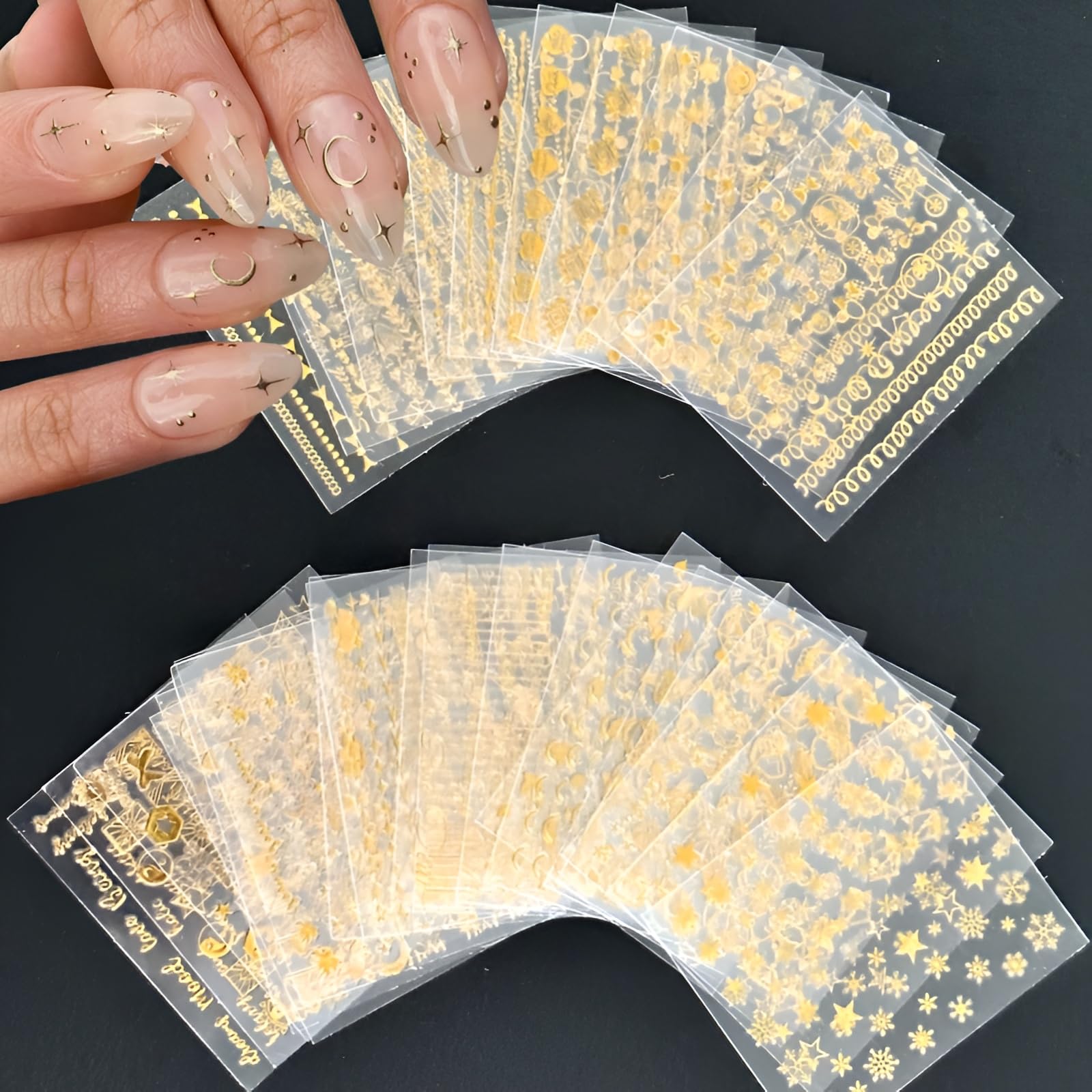 30 Sheets Gold Nail Art Stickers 3D Self-Adhesive Nail Decals Gold Line Star Nail Stickers for Acrylic Nails Gold Leaf Diamond Nail Supplies for Women - Image 6